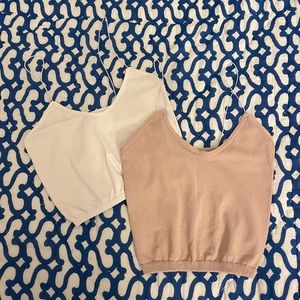 Free People Intimately Set of Two Sparkly Beige and White Tank Tops XS/S